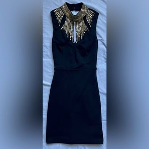 Sexy High Neck Black Mini Dress with Gold Collar